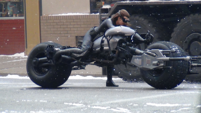 Illustration for article titled Dark Knight Rises Set Photos from WENN: Batwing, Tumbler, Catwoman's stunt double